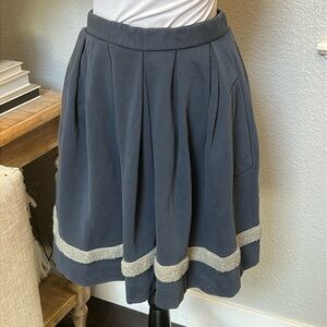 Wood Wood Stylish Blue Side Pockets Mini Pleated Skirt Gray Fur Trim Size Small